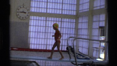 1971: the children swimming pool play morning time water blue steps steel wall