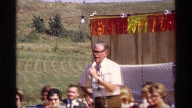 1969: a old man giving their amazing speech on the outdoor MABEL MINNESOTA