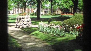 1969: beautiful pathway filled with colorful gorgeous flowers