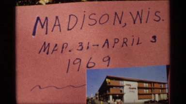 1966: poster of madison wisconsin with a hotel at the bottom left corner MADISON