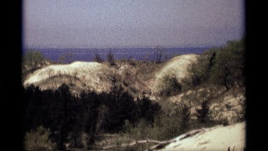 1969: beach side, white sand green vegetation on a sunny day. HOLLAND MICHIGAN