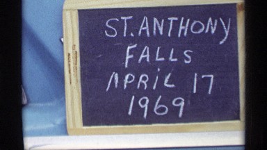 1969: handwriting on chalkboard names st. anthony falls on april 19,1969 SAVAGE