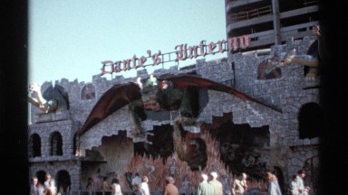 1974: vintage footage of "dante's inferno" fairground attraction WORLDS FAIR