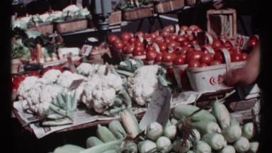 1967: Visiting Outdoor Farmer's Market with Fresh Fruits and Vegetables in Ottawa