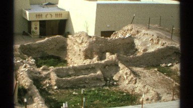 1972: a shot of an archaeological dig site from above showing work in progress