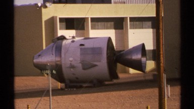 1972: stationary video of a rocket that looks like a space capsule. NEW MEXICO