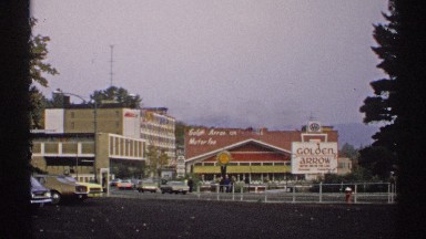 1971: cars parked in a restaurant lot. NEW YORK