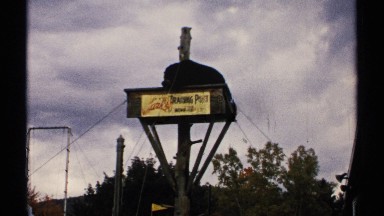 1971: a bear on top of a signpost NEW HAMPSHIRE