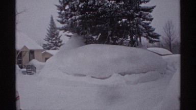 1971: tall tree with snow covered cars and homes around it. WISCONSIN