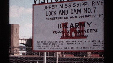 1971: sign for visitors says upper mississippi river, lock and dam no. 7