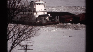 1971: the ship is moving in the ice river very slowly WISCONSIN