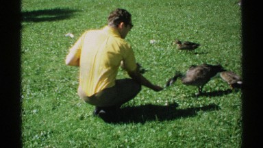 1970: a man feeding ducks MINNESOTA