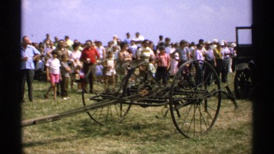 1971: crowd gathers to see parade of antique farm tools. MINNESOTA
