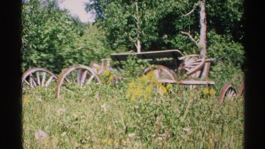 1972: some wheels and a transport made by wood also there at the forest full of