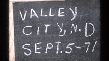 1972: sign revealing a train bridge at valley city, north dakota on september