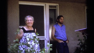 1974: party of people standing outside talking and enjoying the weather LA PAZ