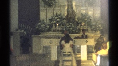 1975: a place that looks like a church inside and a bride in front of church
