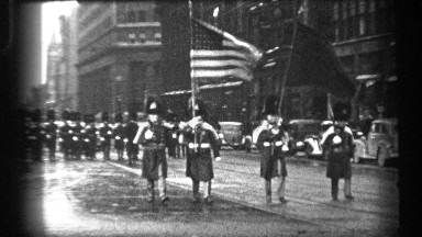1937: Group of Soldiers Marching in Formation in Cleveland, Ohio