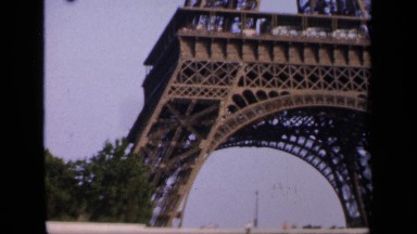 1957: narrowing metal framework of eiffel tower from four corners to top FRANCE