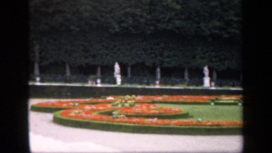 1957: a panning view of an empty courtyard of brilliant structure. NETHERLANDS