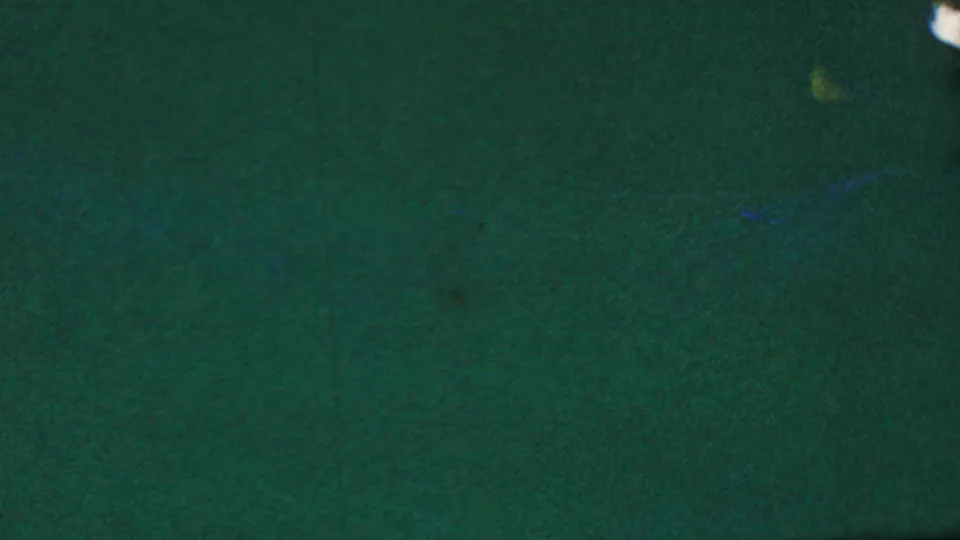End frame from the 1964 Anaheim Disneyland clip, largely underexposed with faint green and blue color fields and minimal readable subject detail.