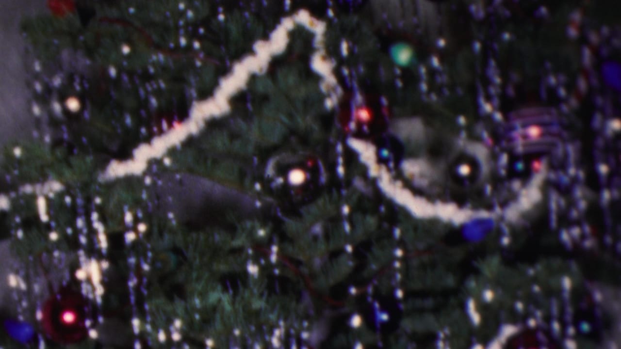 Decorated tree branches with white garland, shiny tinsel, colored bulbs, and ornaments.