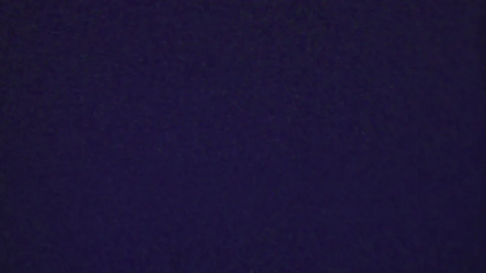 Nearly blank dark 8mm frame with blue-purple color cast, visible grain, and dust-like specks following the interior shot.