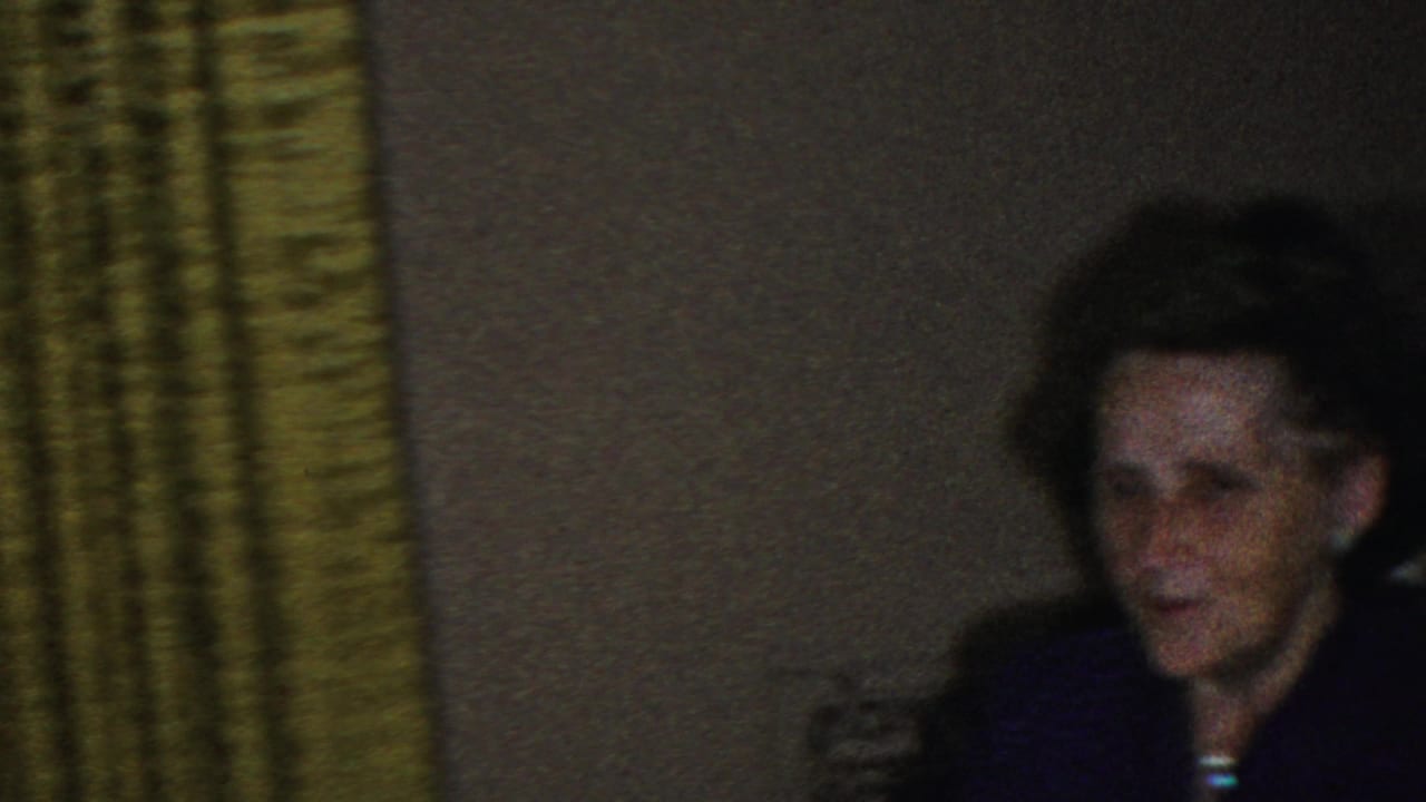 The elderly woman appears seated at the right side of the frame in the dim Seaside, New Jersey interior, with green curtains and a wall plate behind her.