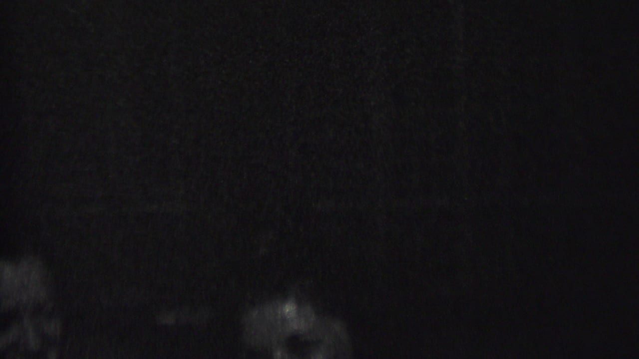 Low-light 8mm frame from the Albany 1937 clip with indistinct people or face-like silhouettes near the bottom and center of the image.