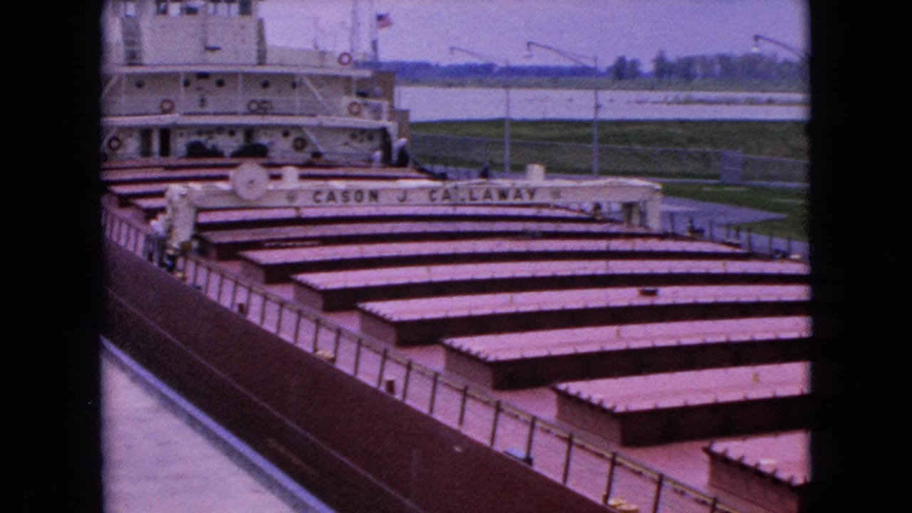 Freighter deck with the Cason J. Callaway name visible and rows of hatch covers.