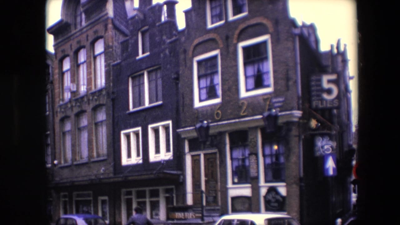 Similar street view of tall brick facades, white window trim, parked cars, and a 5 FLIES sign at the right edge.