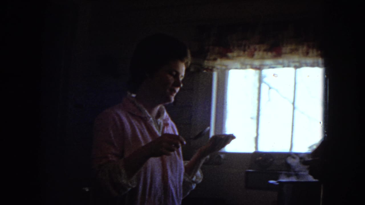 A woman stands near a bright kitchen window holding a dish or utensil.
