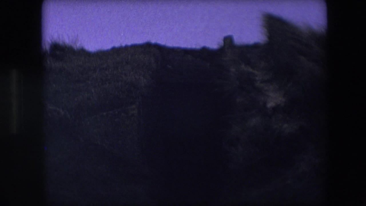 Dark hillside silhouette with a grassy bank and dim sky.