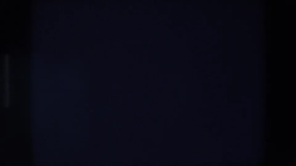 Dark 8mm home-movie frame from the Palermo night sequence with faint vertical silhouettes, grain, and minimal visible light detail.