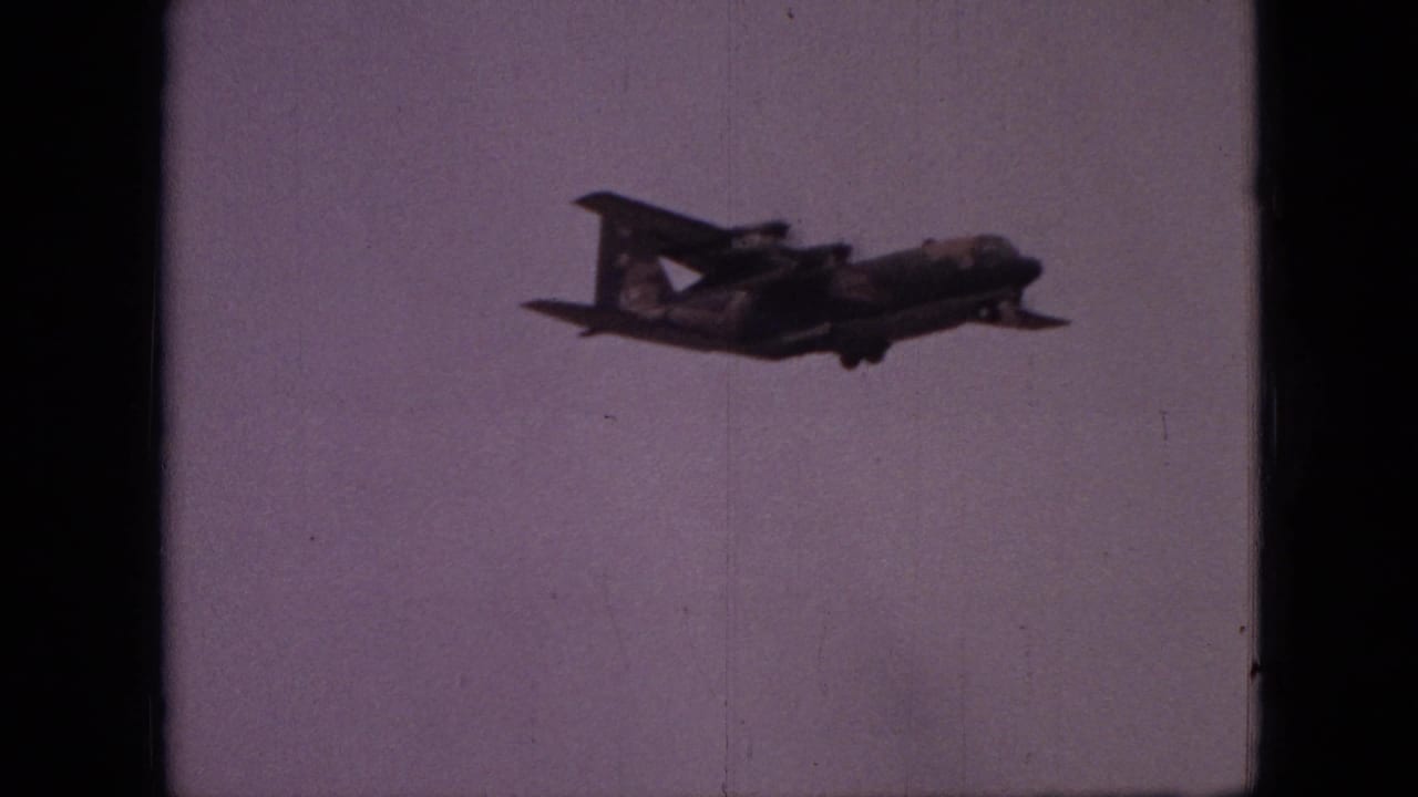 Transport aircraft seen in profile against a pale sky.