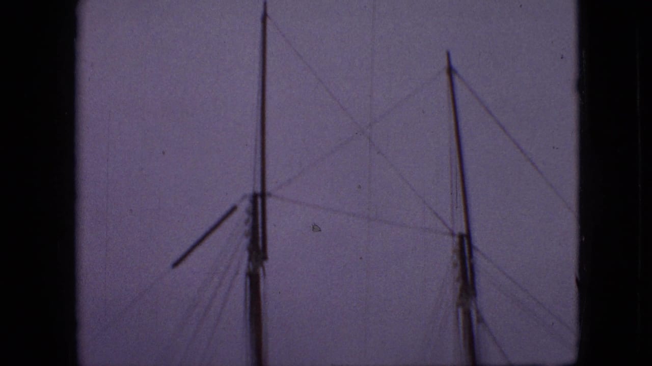 Two sailboat masts with rigging lines against a fading sky.