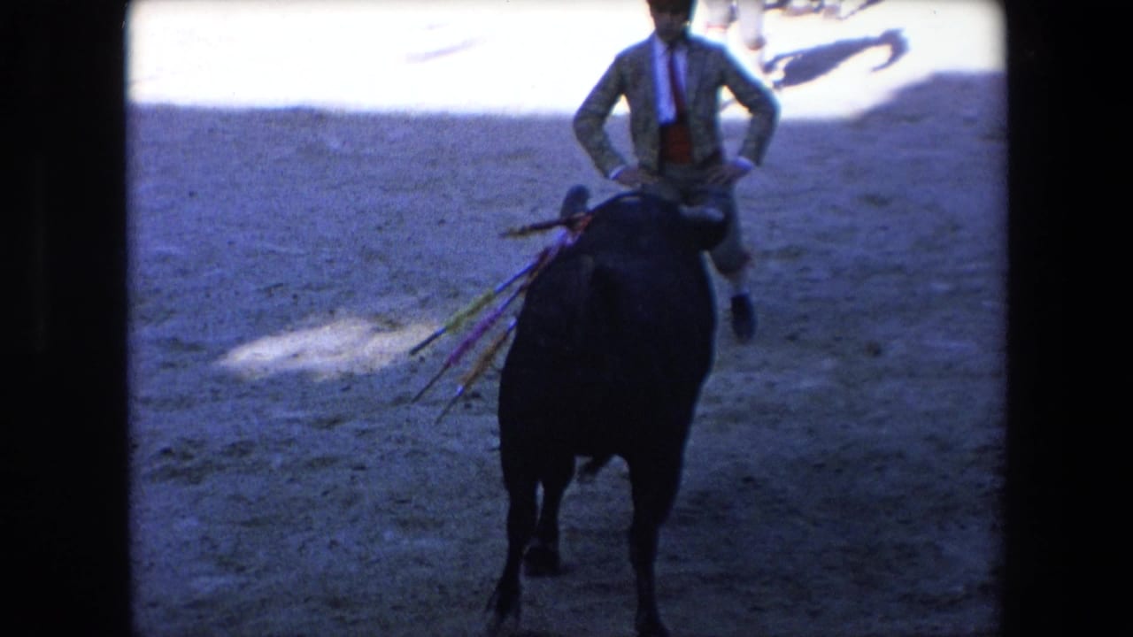 Bull moves toward a bullfighter standing above it in the arena.