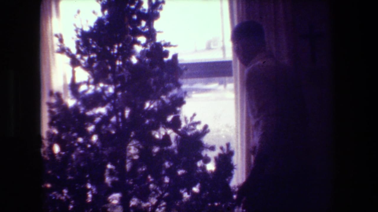 An adult man stands beside a small Christmas tree near a bright window.