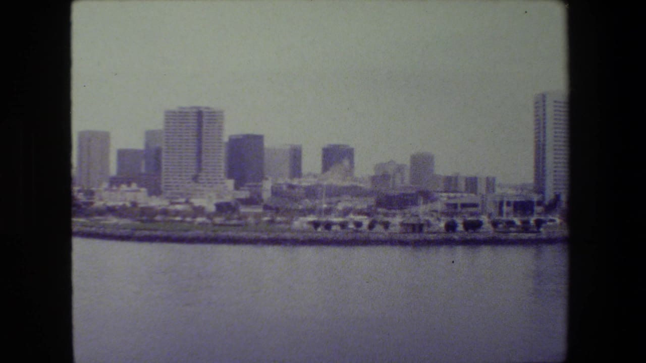 Urban skyline and waterfront buildings seen from across the harbor.
