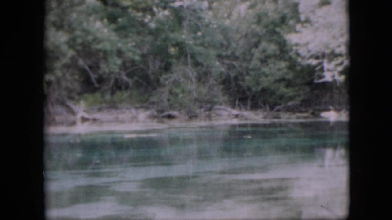 River surface and tree-lined bank seen through 8mm frame borders.