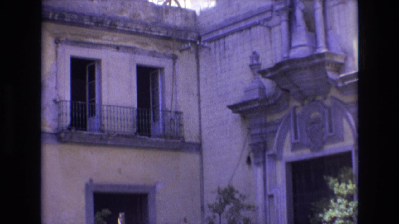 Historic facade with balcony, open windows, decorative entrance, and greenery near the doorway.