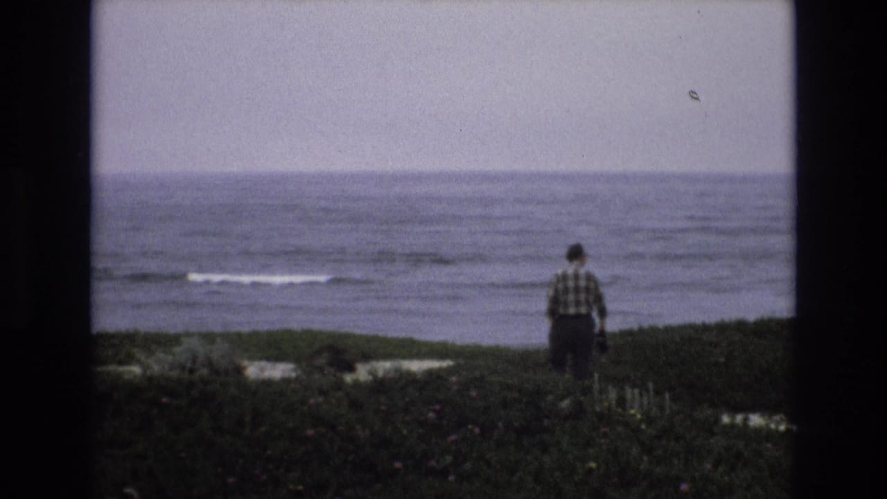 Man stands near the right side of a coastal bluff with waves beyond him.