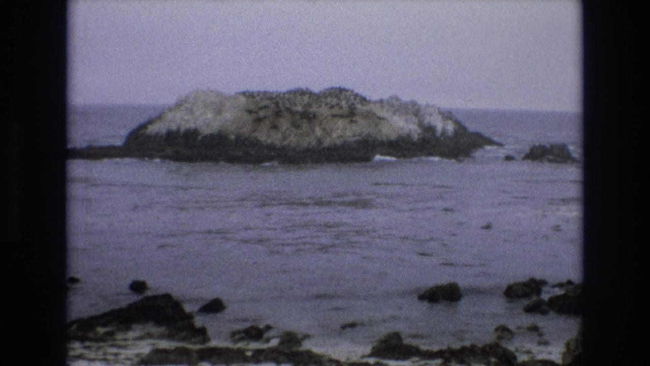Rocky islet offshore with water and foreground rocks.
