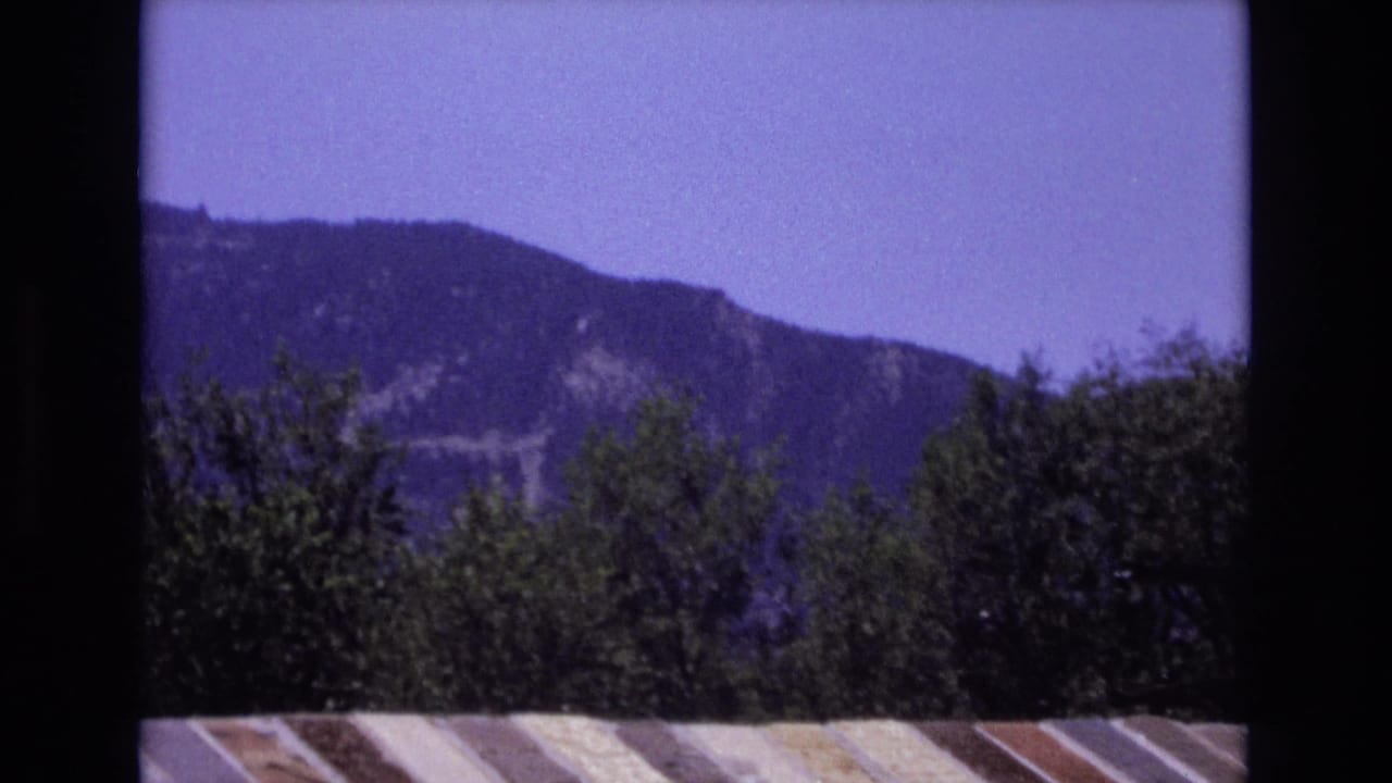 Wooded foreground with a large mountain slope rising across the background.