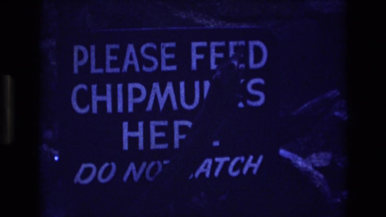 Close-up of the same worn sign with chipped white text and dark frame edges.