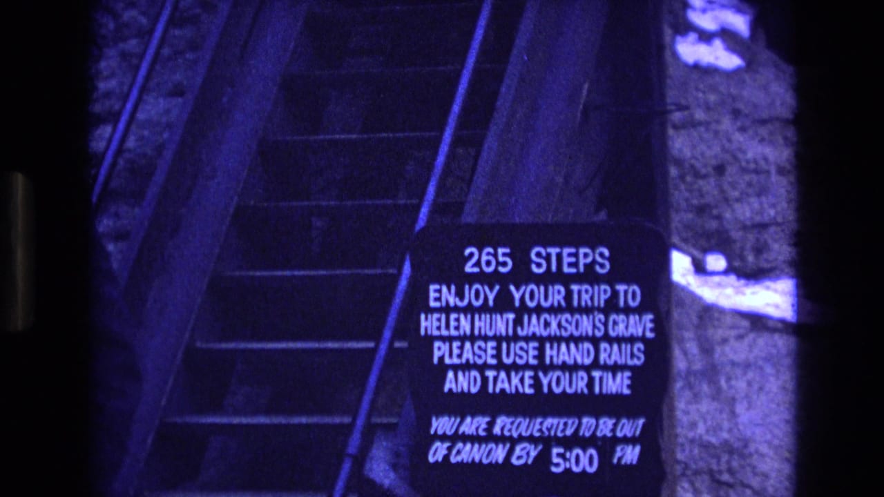 Stairway and sign noting 265 steps to Helen Hunt Jackson's grave.