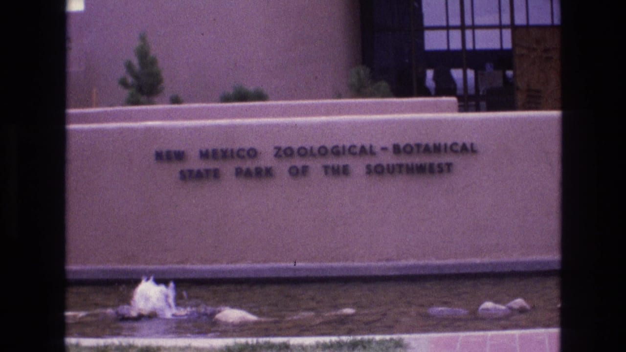 Park sign on a stucco wall with fountain spray and landscaping in the foreground.