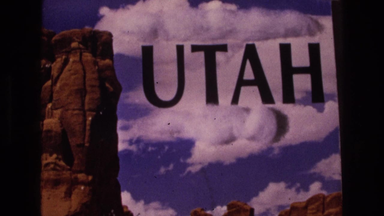 UTAH title graphic with red rock at left and clouds behind the letters.