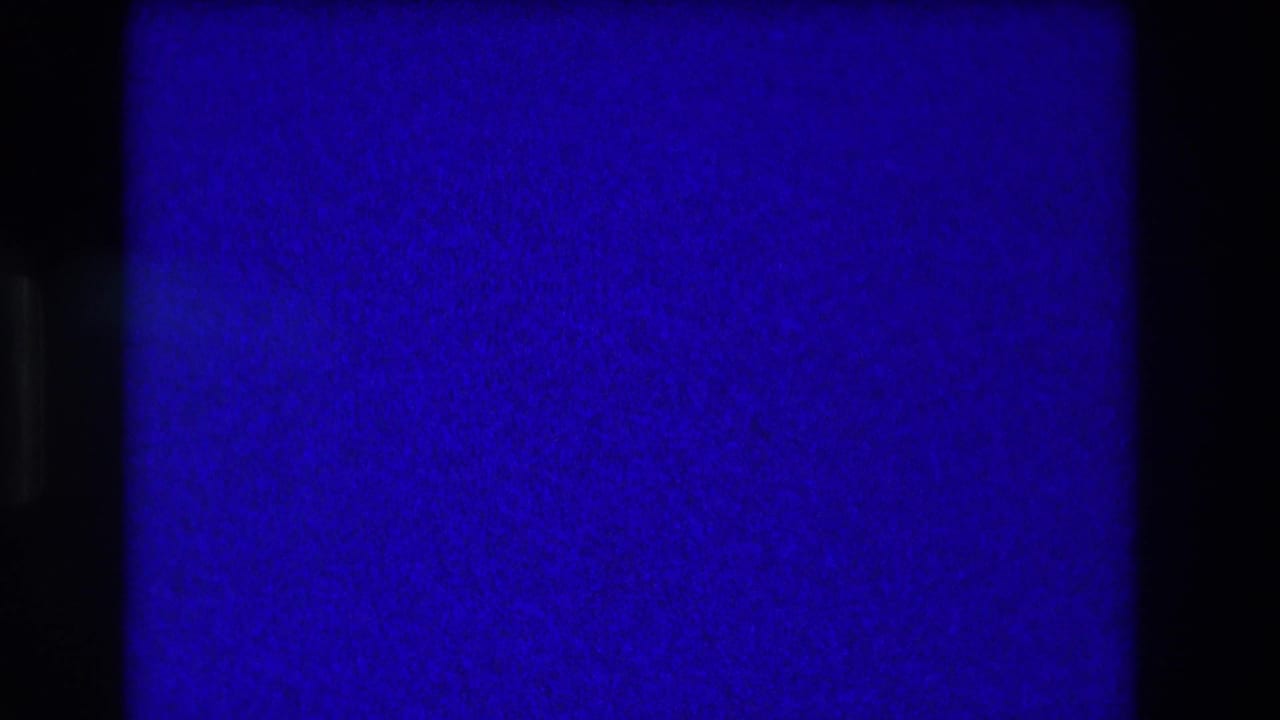 Blue-purple 8mm frame at the start of a 1973 Medford, New Jersey wedding reception clip, with no clear figures visible.