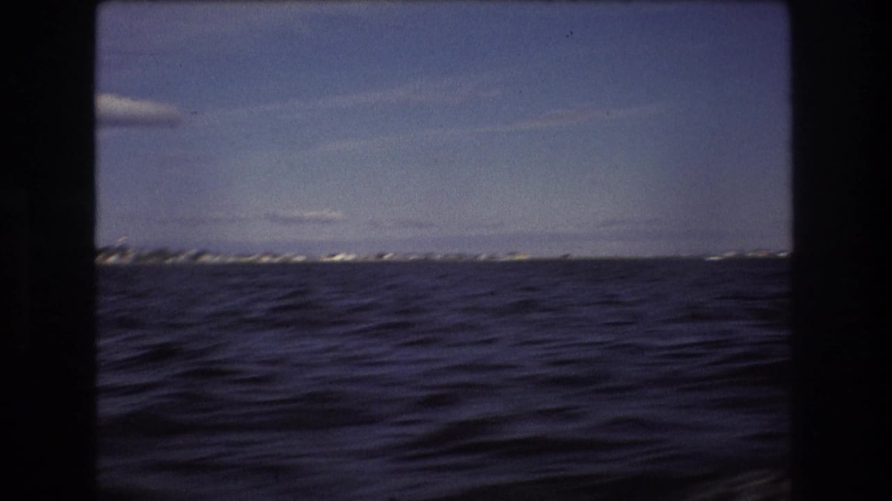 A boat-level view looks across rippled water toward a distant low shoreline, consistent with the supplied Boston waterfront setting.